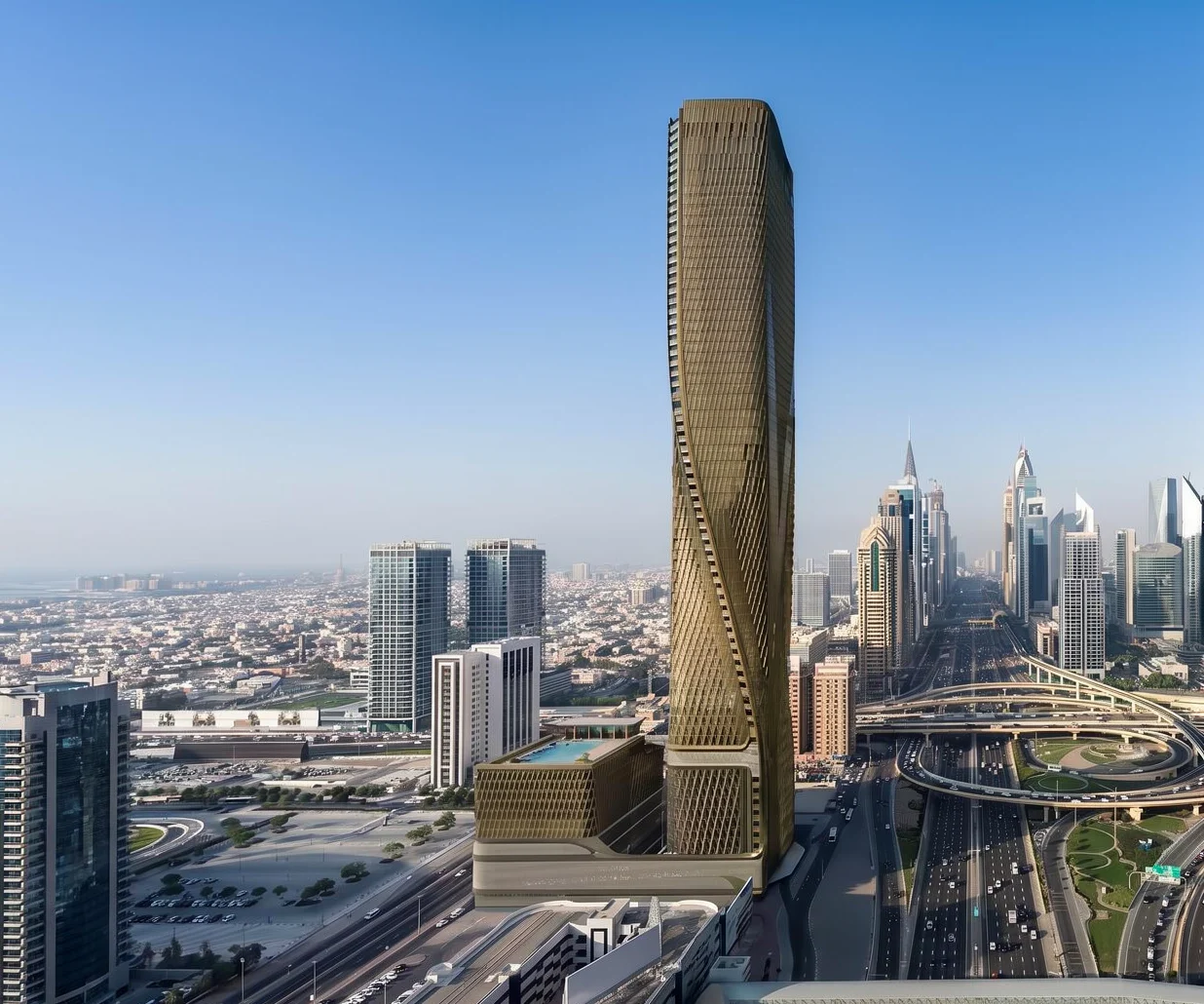 The Mandarin Oriental Downtown tower over Sheikh Zayed Road, Dubai